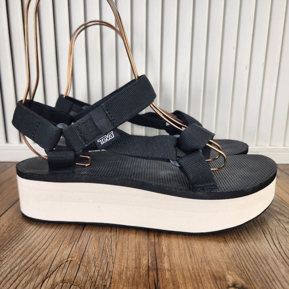 Teva Flatform Universal Sandals Women's 8 Black Platform Slingback Shoes 1008844